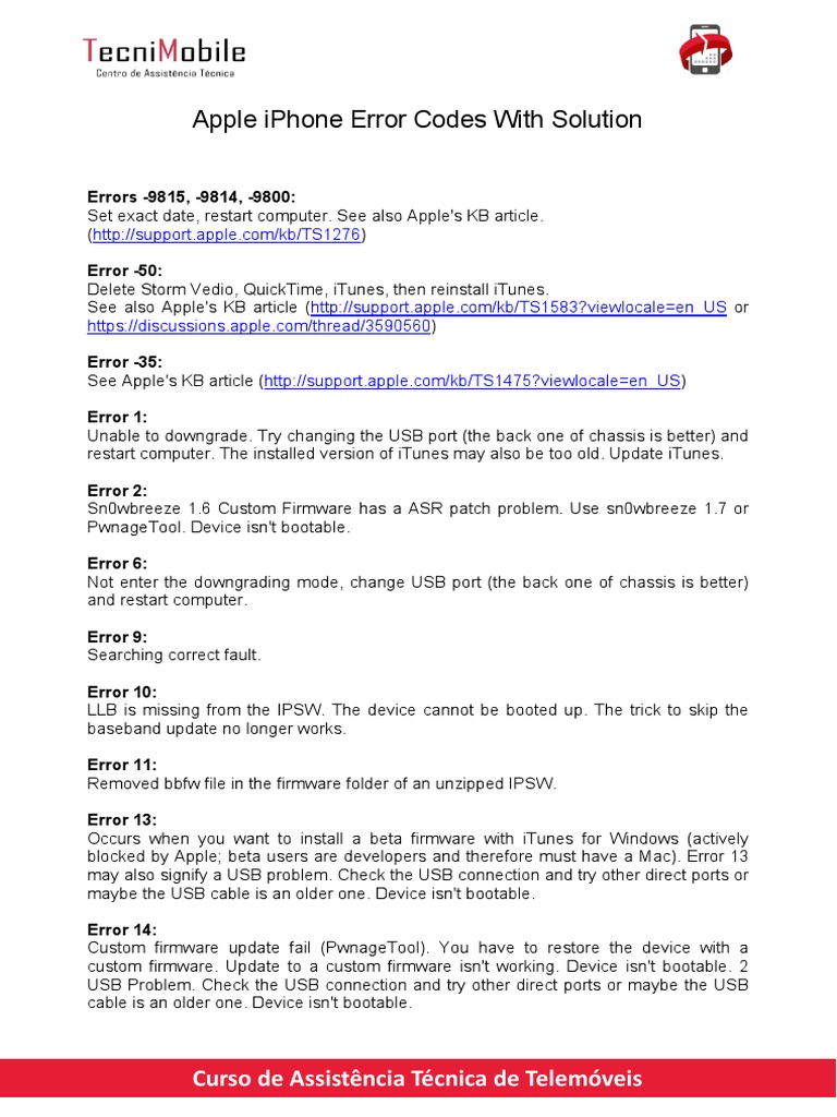 Lista Erros e Soluções Iphone | PDF | Booting | I Tunes