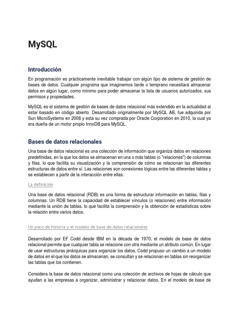 MySQL | PDF | Base de datos relacional | Bases de datos