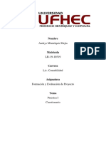 Practica I CUESTIONARIO DE FORMACION Y EVALUACION DE PROYECTO