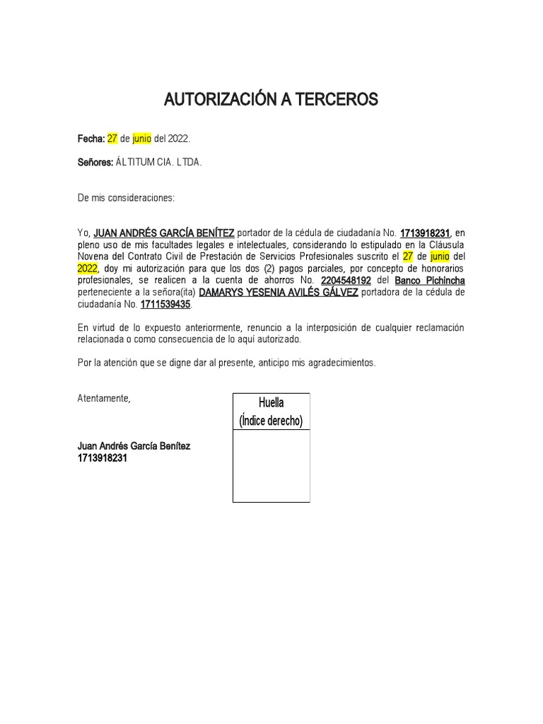 Formato Autorización A Terceros | PDF