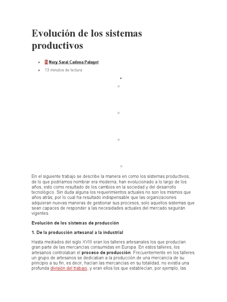 Evolución de los sistemas productivos | PDF | Producción en masa ...
