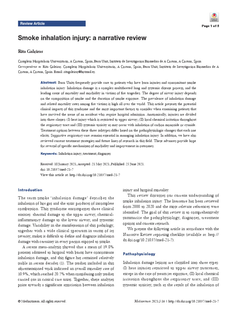 Smoke Inhalation Injury Syndrome PDF Respiratory Tract Injury