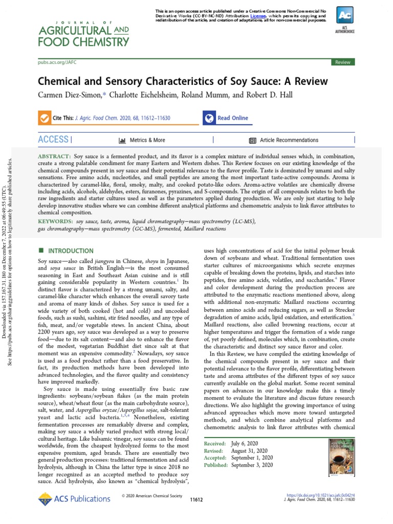 Chemical and Sensory Characteristics of Soy Sauce A Review PDF Soy