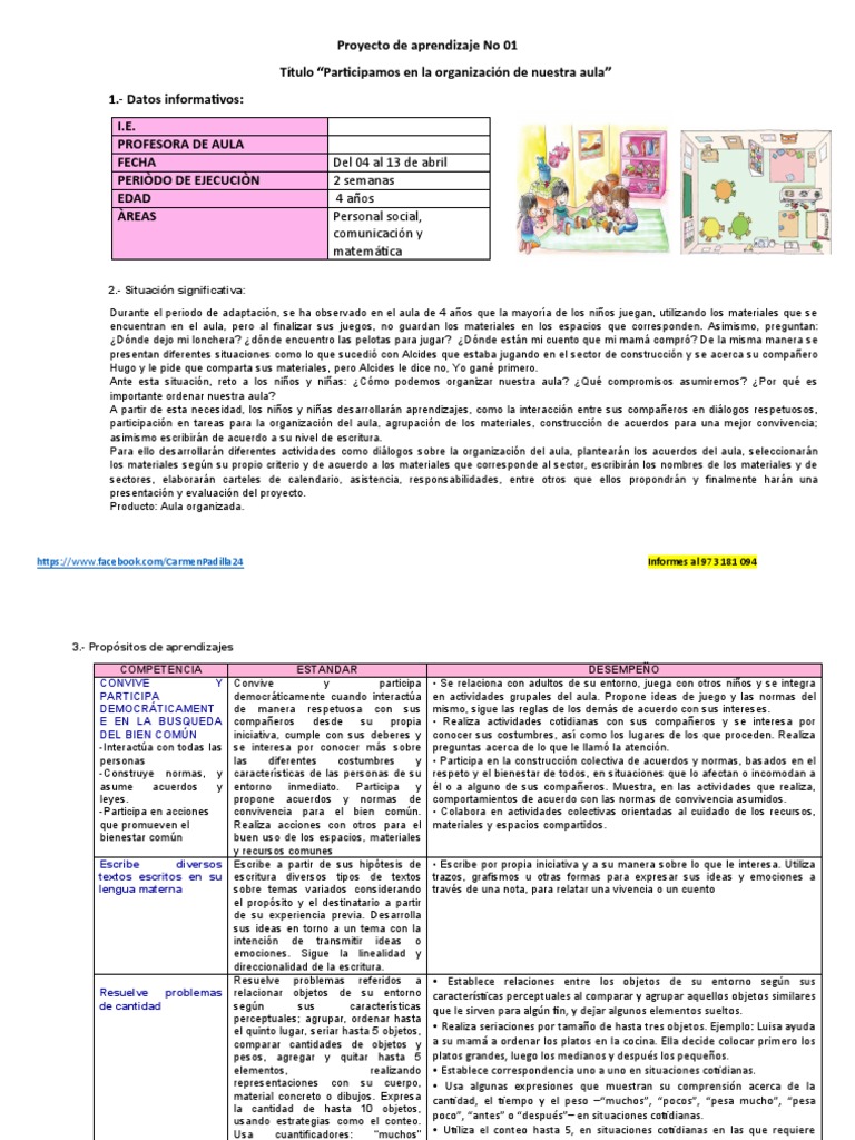 Organización del Aula para Niños de 4 Años | PDF | Evaluación | Salón ...
