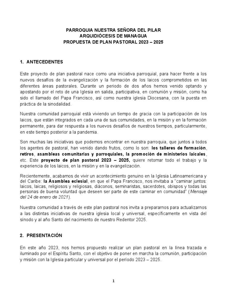 Propuesta de Plan Pastoral 2023-2025 | PDF | Iglesia Católica | Prestado
