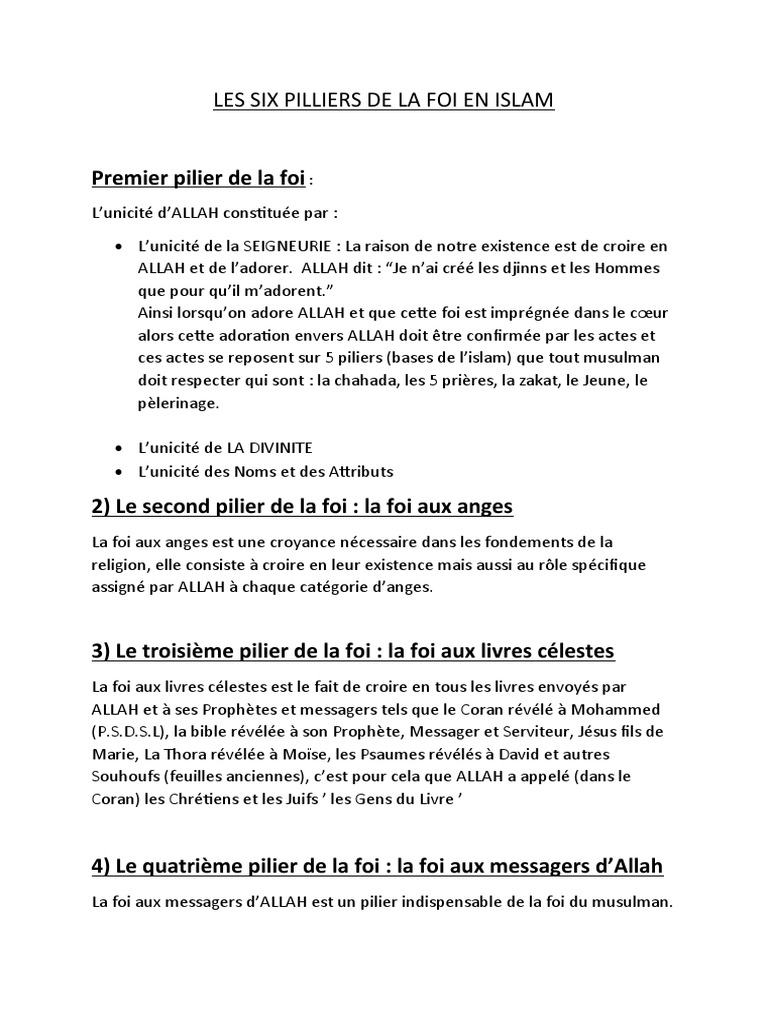 Les 6 piliers de la foi en islam | PDF | Allah | Mahomet