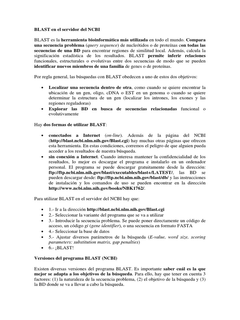 Blast Ncbi | PDF | Alineación de secuencia | Centro Nacional de ...