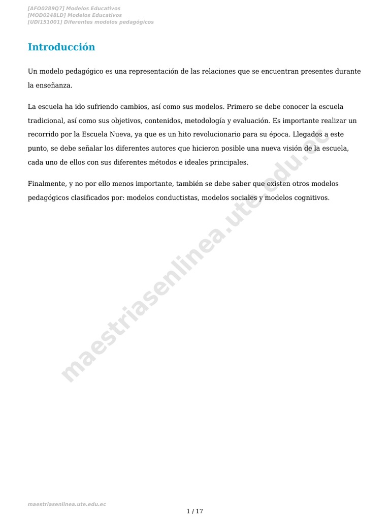 Modelos Pedagógicos en Educación | PDF | Enseñando | Aprendizaje