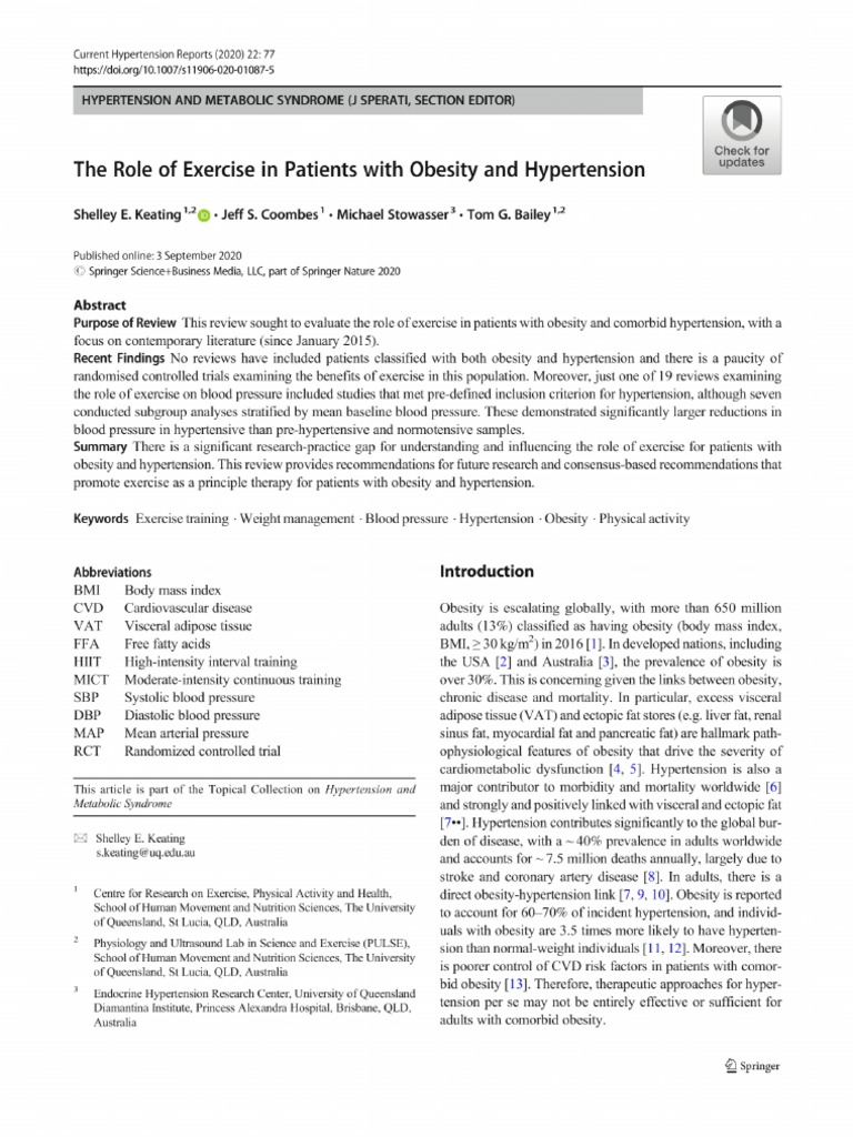 The Role of Exercise in Patients With Obesity and Hypertension ...