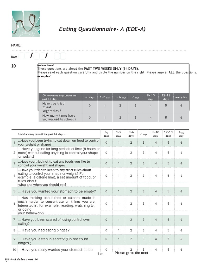 EDE-A Questionnaire for Adolescents | PDF