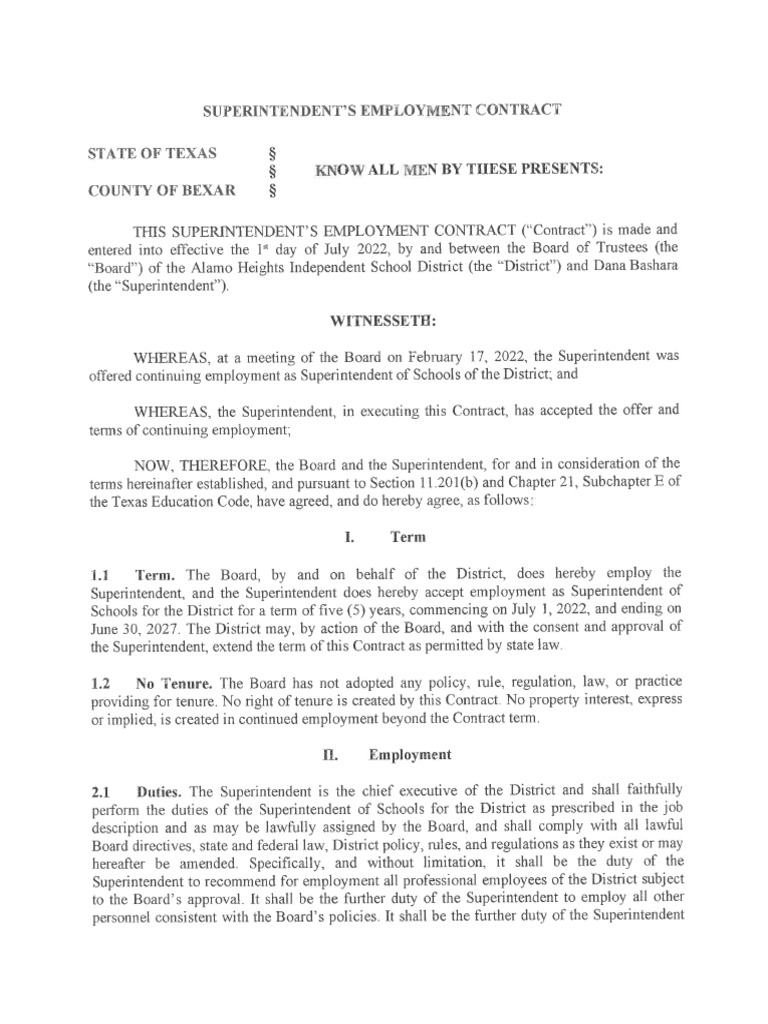 Alamo Heights ISD Superintendent Contract PDF
