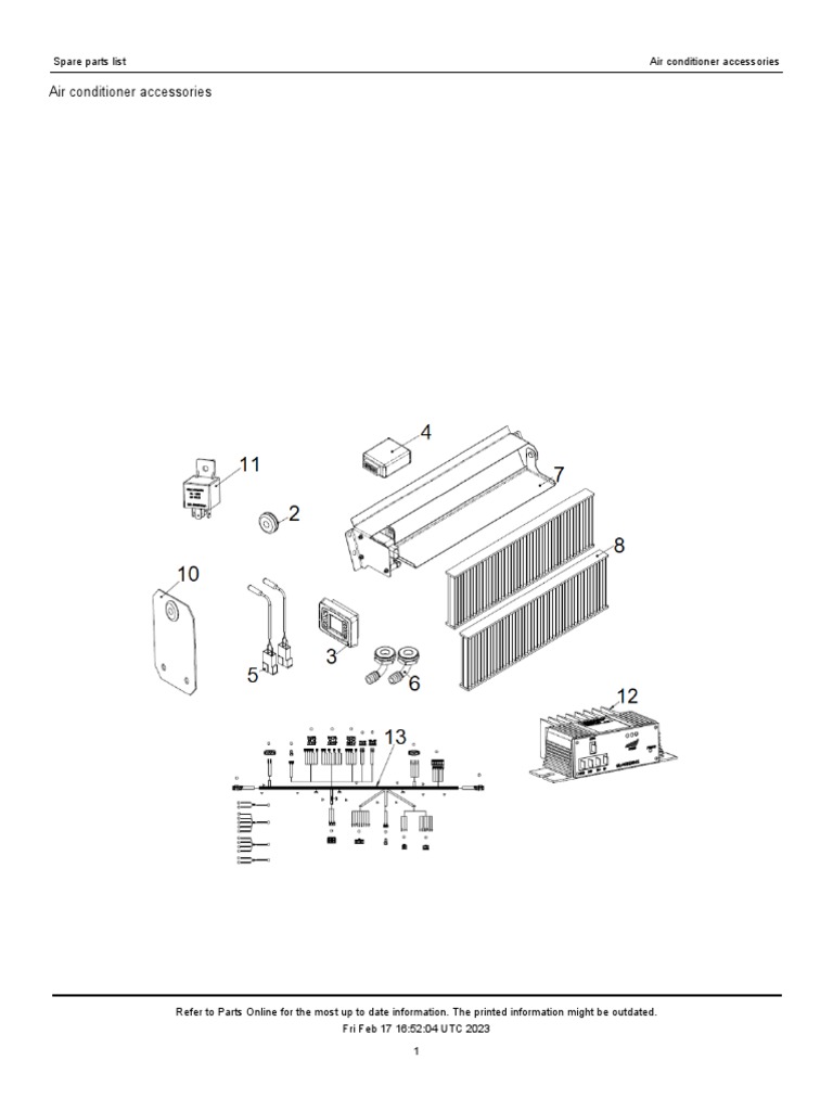 Spare Parts List Air Conditioner Accessories PDF Manufactured Goods