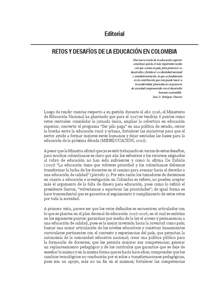 Retos y Desafíos de La Educación en Colombia | PDF | Plan de estudios