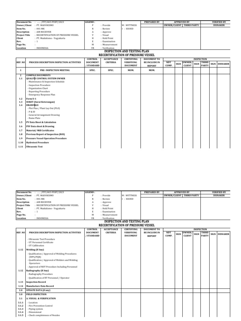Form itp bejana tekan tangki timbun pdf nondestructive testing