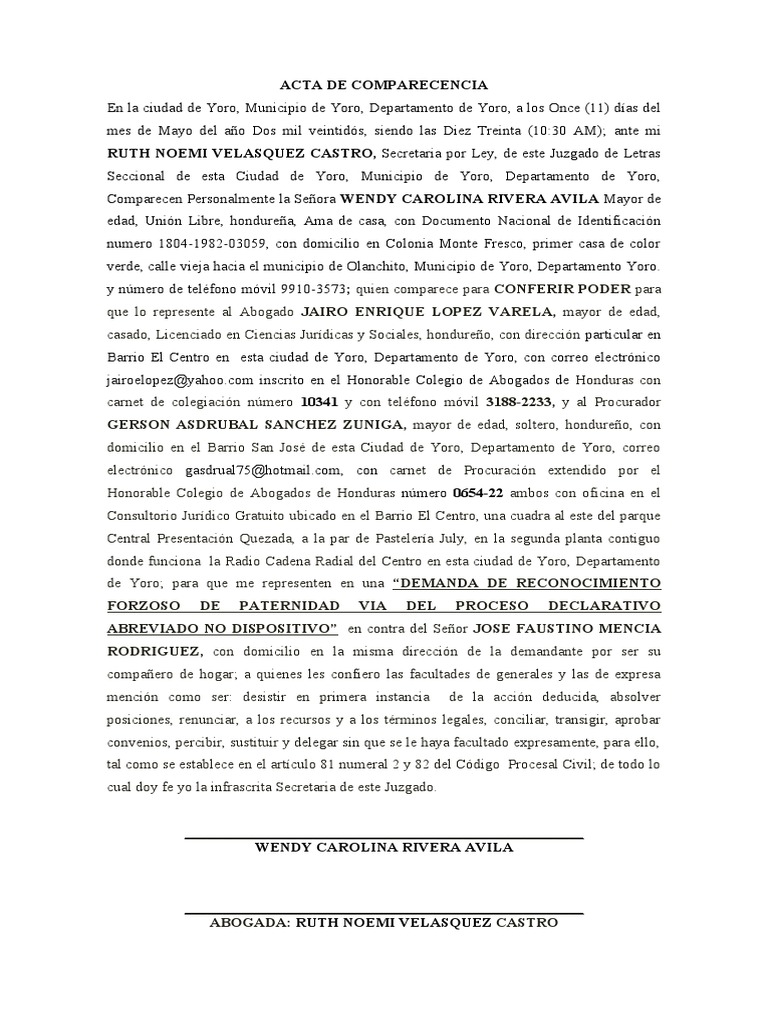 Acta de Comparecencia - Caso# 10 | PDF | Demanda judicial | Honduras