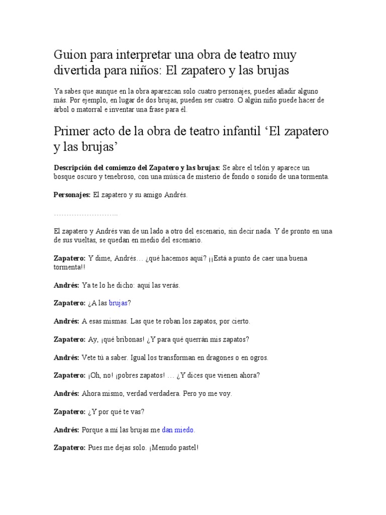 El zapatero y las brujas: Guion infantil | PDF