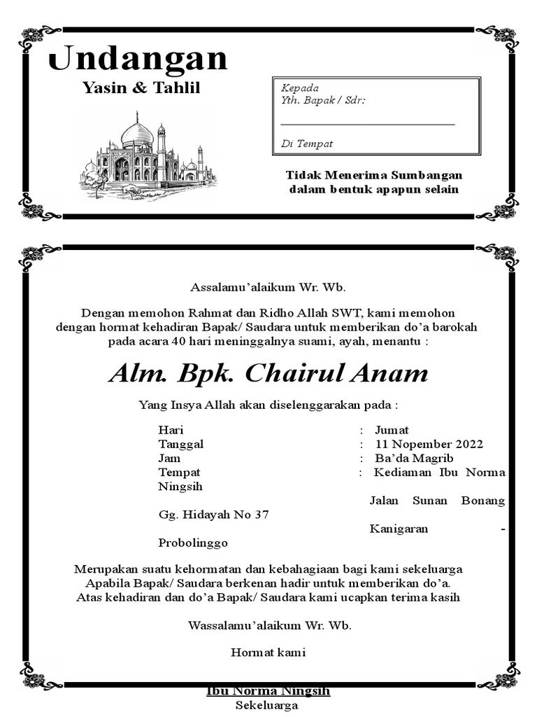 Undangan Tahlil 40 Hari | PDF
