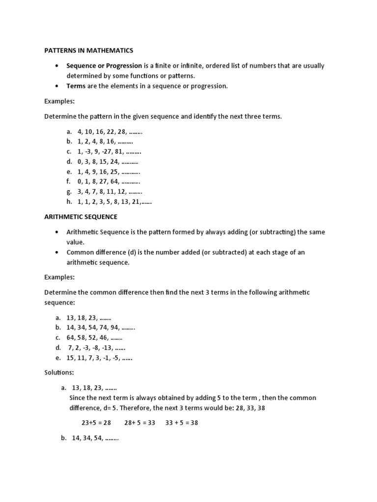 Patterns in Mathematics | PDF | Numbers | Sequence