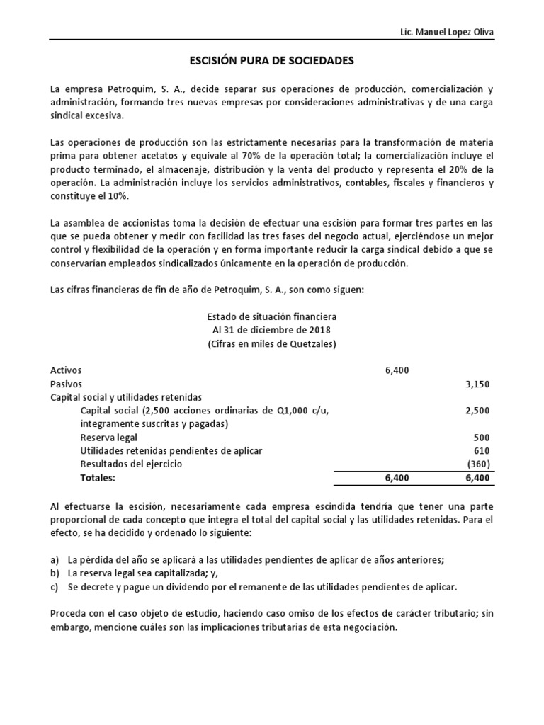 Enunciado Escisión de Sociedades | PDF | Dividendo | Negocios económicos
