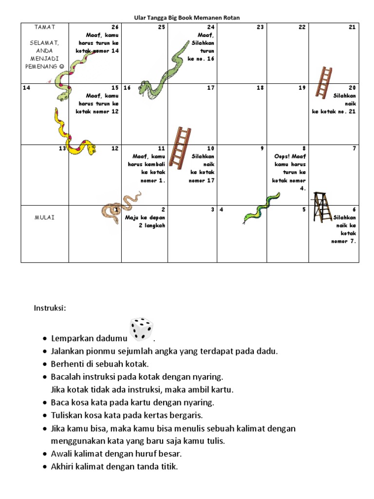 Template Ular Tangga Kosong Kosa Kata Book Memanen Rotan DG Kartu