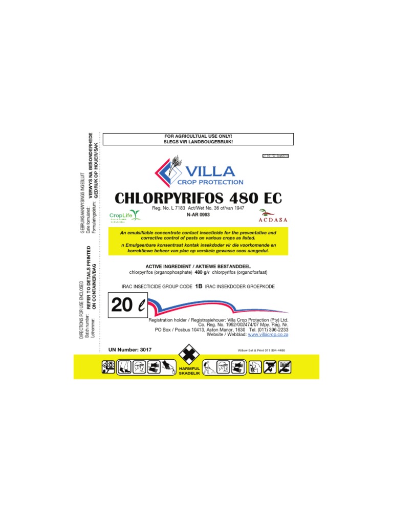 Chlorpyrifos 480 EC E - Villa Label | PDF | Insecticide | Maize