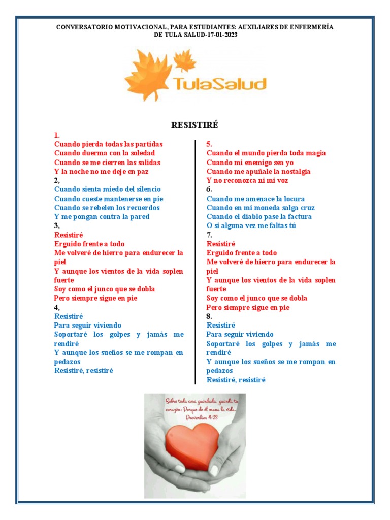 Letra de La Canción Resistiré-TULA-SALUD | PDF