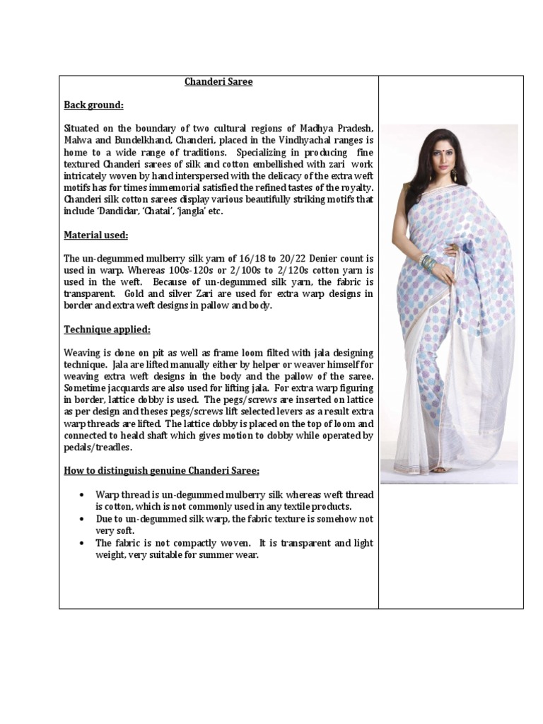 Chanderi Sarees: Craft and Characteristics | PDF