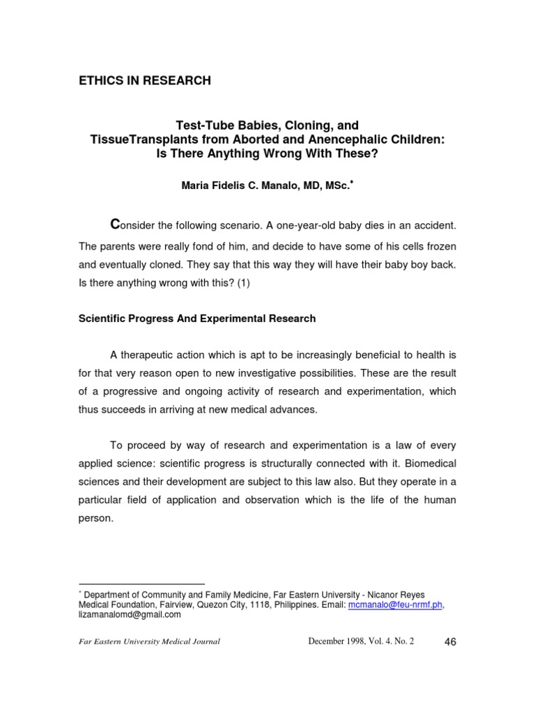 Ethics of Cloning and Human Research | PDF | In Vitro Fertilisation ...