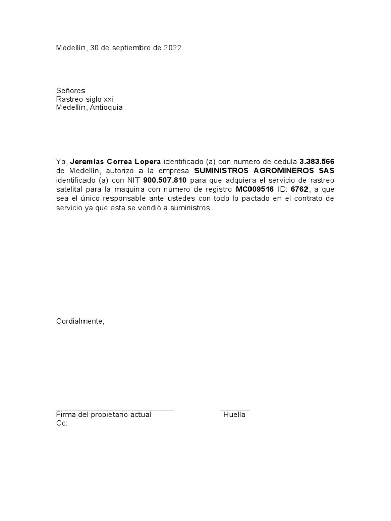 Modelo carta de autorizaci n cambio pdf