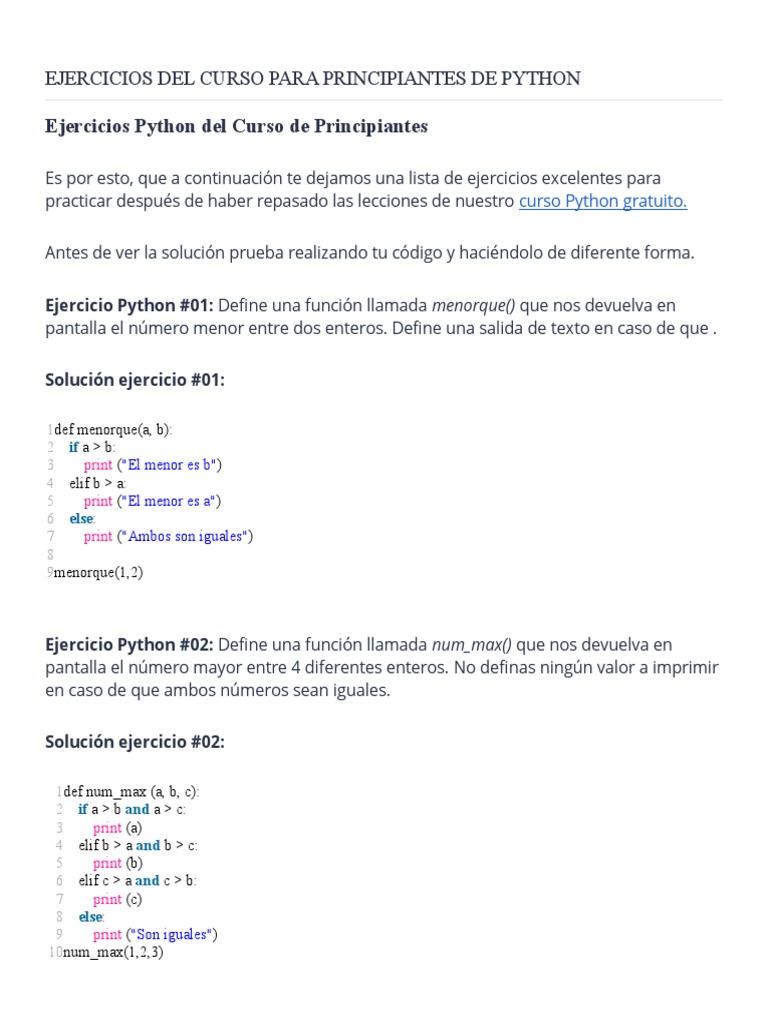 Ejercicios Python para Principiantes | PDF | Python (lenguaje de ...