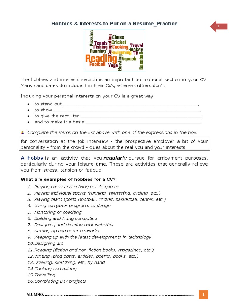 Hobbies and Interests for Your CV | PDF | Recruitment | Hobbies