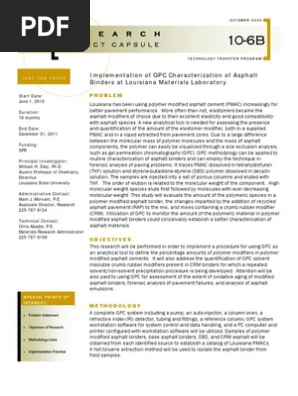 LTRC Capsule 10-6B Implementation of GPC Characterization of Asphalt Binders at Louisiana Materials Laboratory