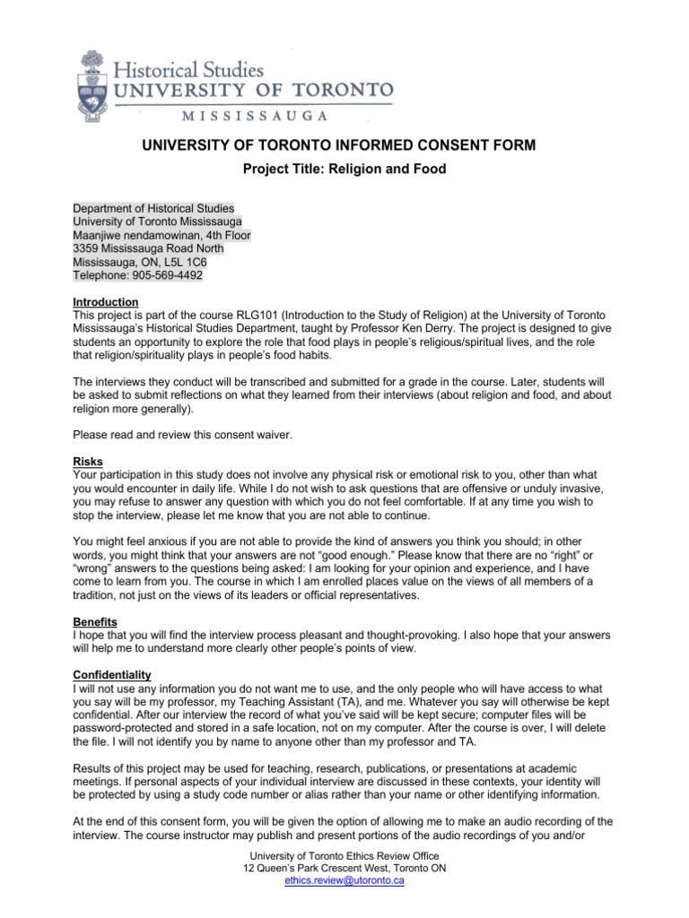 RLG101H Interview Consent Form-1 Final | PDF | Consent | Computer File