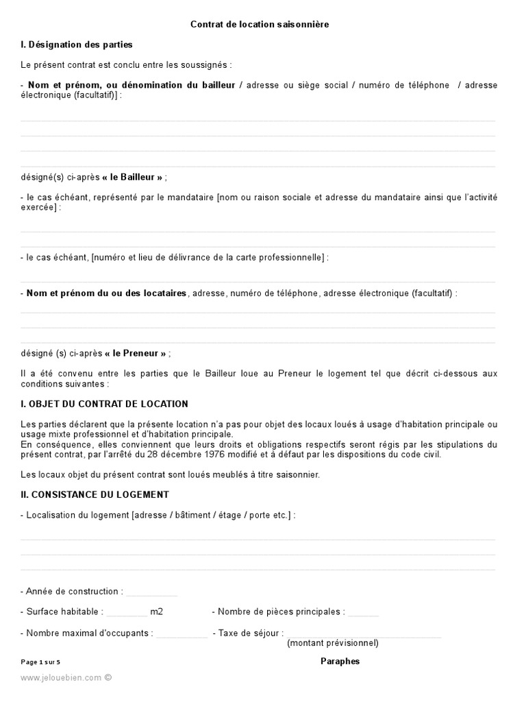Modele Contrat Location Saisonniere PDF Assurance Location