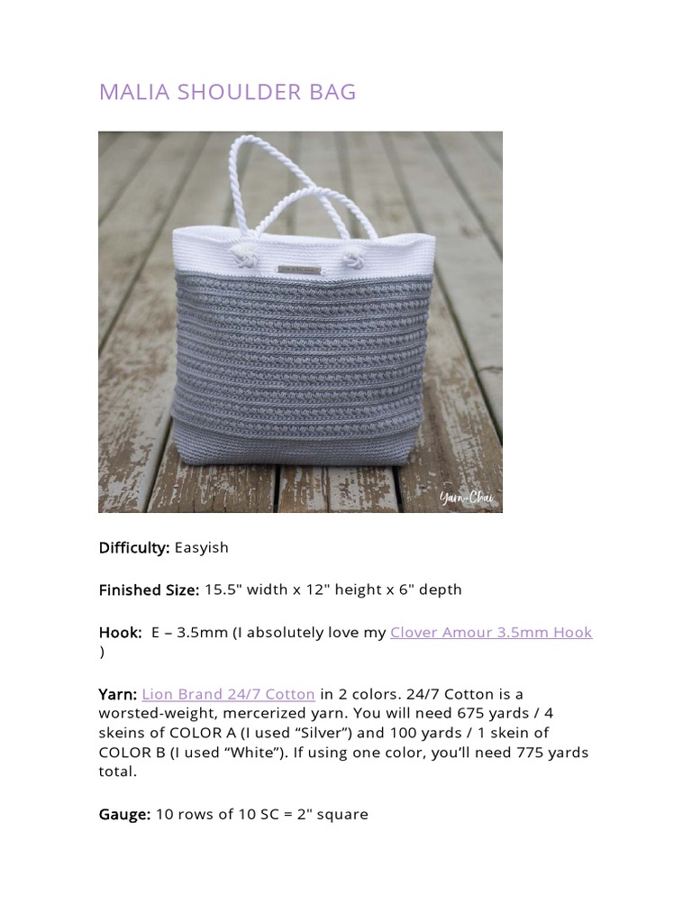 Malia Shoulder Bag PDF Crochet Yarn