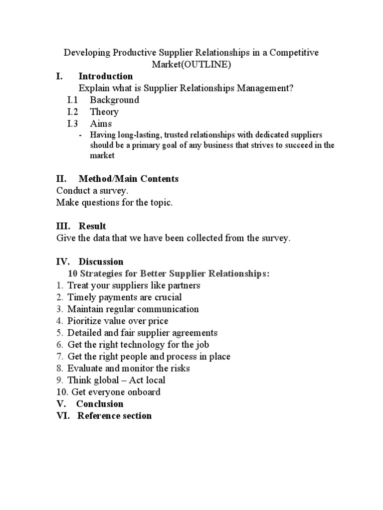 Developing Productive Supplier Relationships in A Competitive Market | PDF