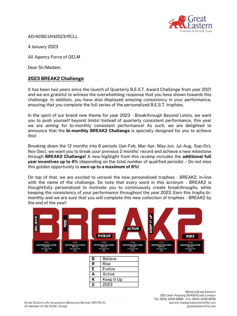 2023 BREAK2 Challenge for Agents | PDF | Insurance | Business Law