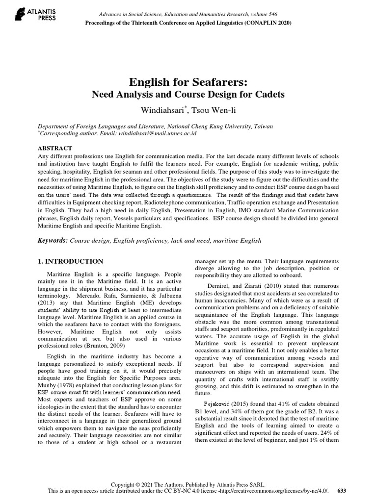 English For Seafarers Need Analysis and Course Des | PDF | English ...