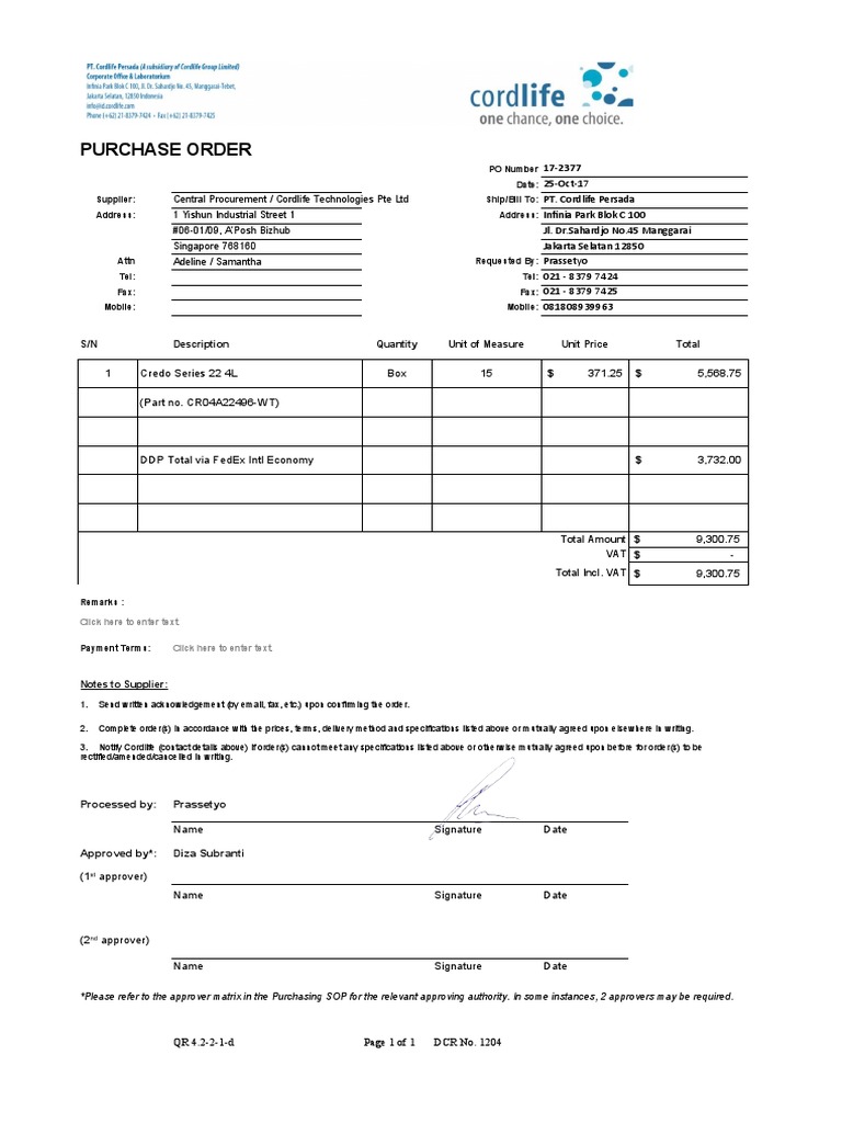 Credo Box Purchase Order 17-2377 | PDF | Service Industries | Economies