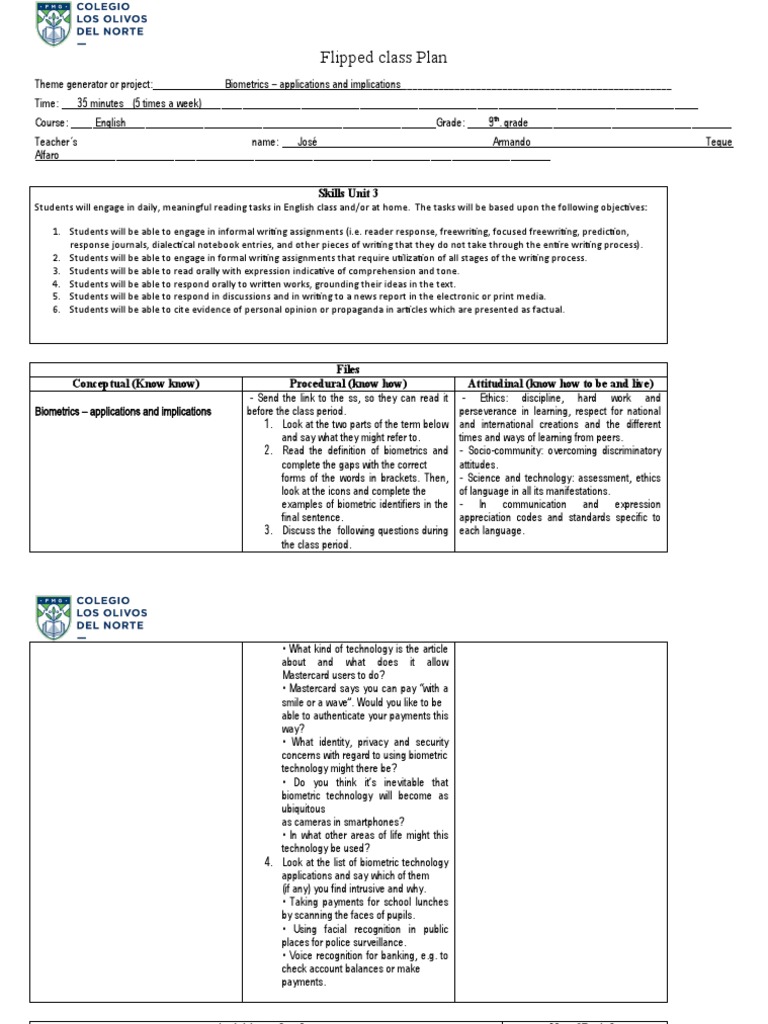Biometrics in Education: Class Plan | PDF | Biometrics | Surveillance
