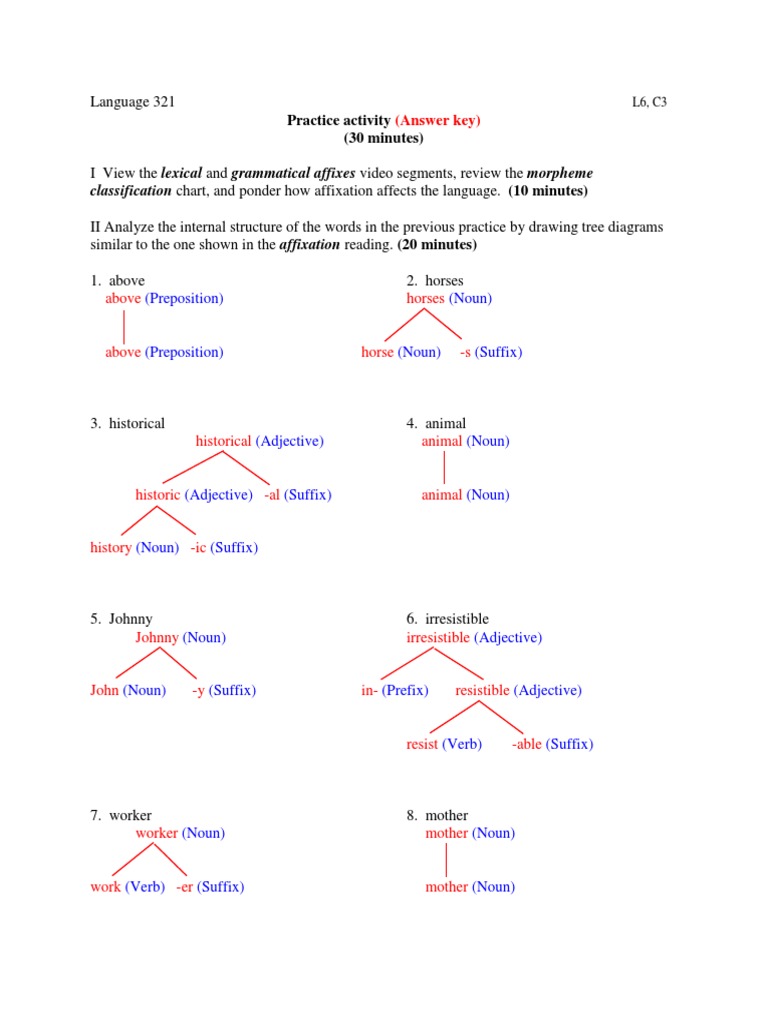 Practice l6 c3 Affixes Trees Key PDF Noun Verb