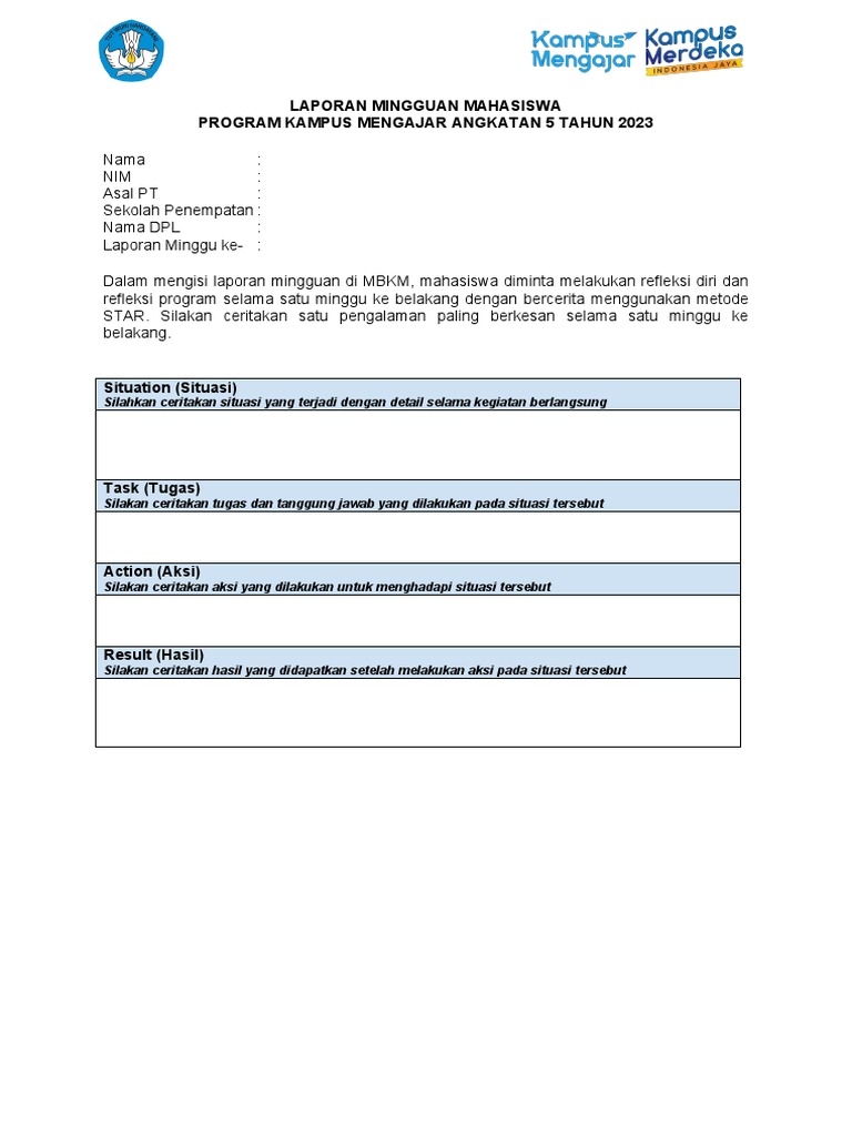 Format Laporan Mingguan Mahasiswa Km 5 Pdf
