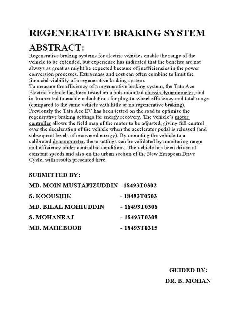 Regenerative Braking System PDF Brake Vehicles