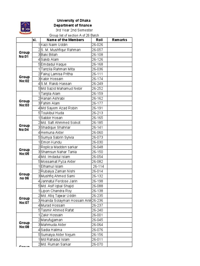 Section A Group List - 26 Batch | PDF | Bangladesh
