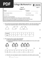 Math Year 08 Algebra 3 ACG 2014 Pattern Graph