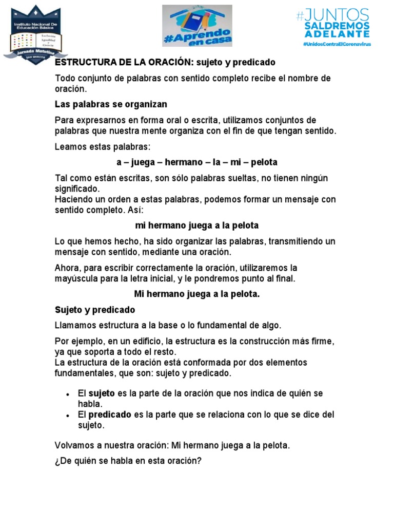 Estructura de la oración: identificando sujetos y predicados | PDF ...