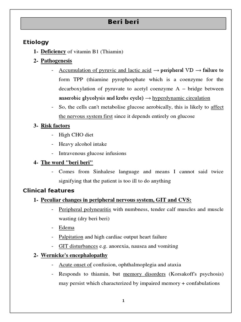 Etiology 1Deficiency of Vitamin B1 (Thiamin) 2 Pathogenesis PDF Diarrhea Leprosy