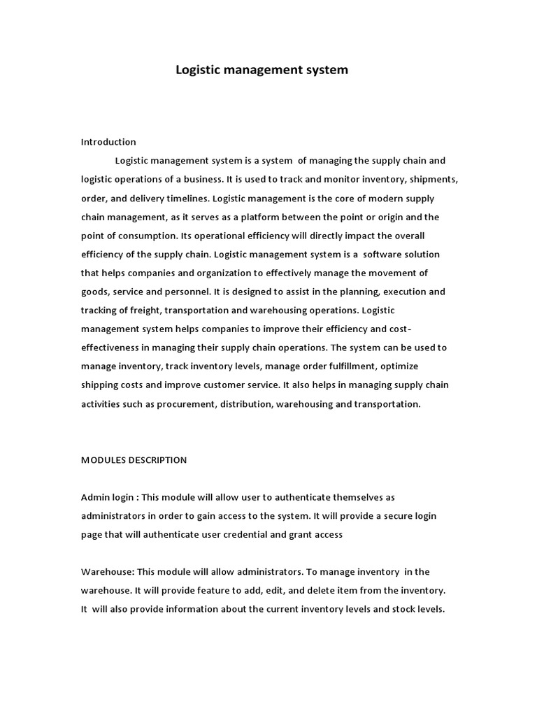Logistic Management System Overview | PDF | Logistics | Warehouse