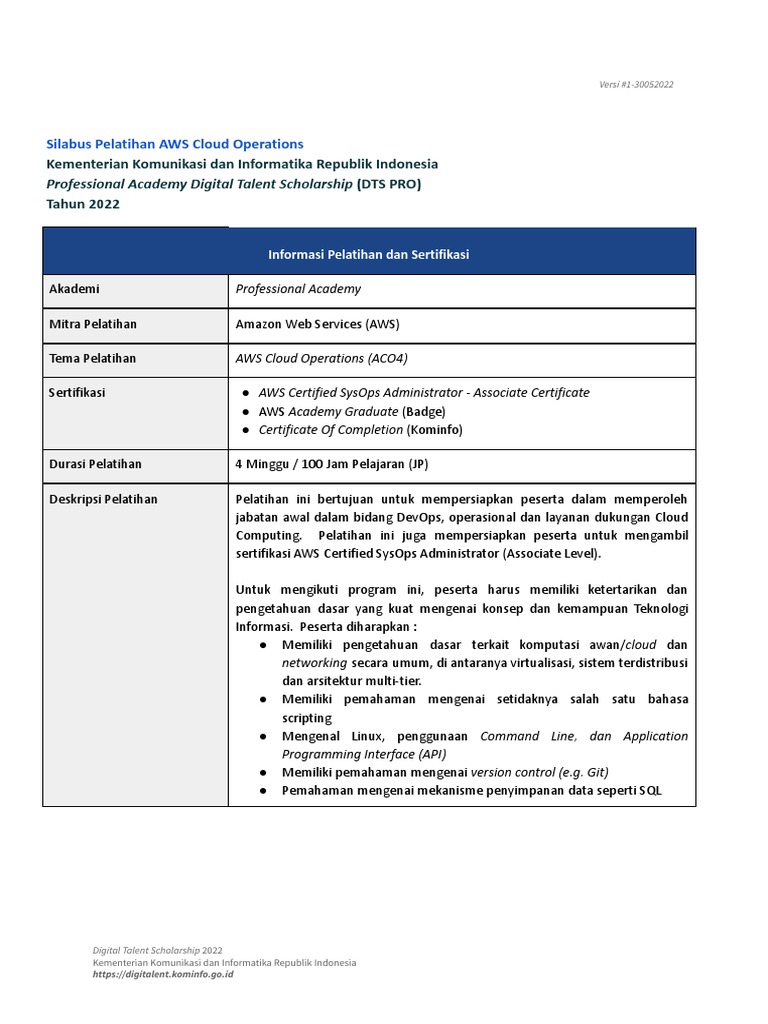 Pelatihan AWS Cloud Operations 2022 | PDF