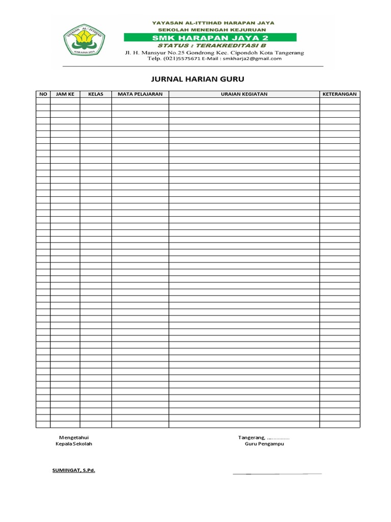 Jurnal Harian Kegiatan Mengajar Guru | PDF
